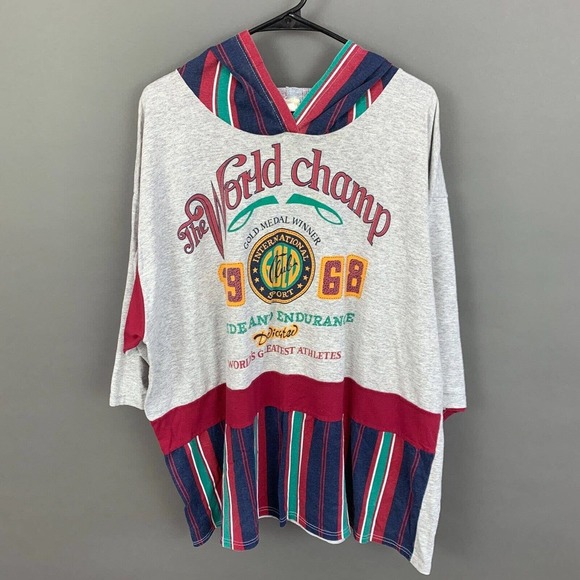 Athletic Works Tops - Vintage 80s Athletic Works 3/4 Sleeve Hooded Pullover Shirt World Champ 24W